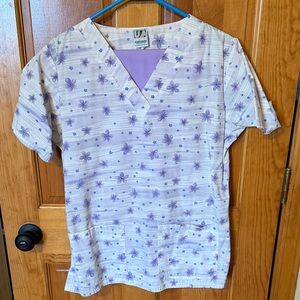 Purple Floral Pattern Scrub Set - Size Small
